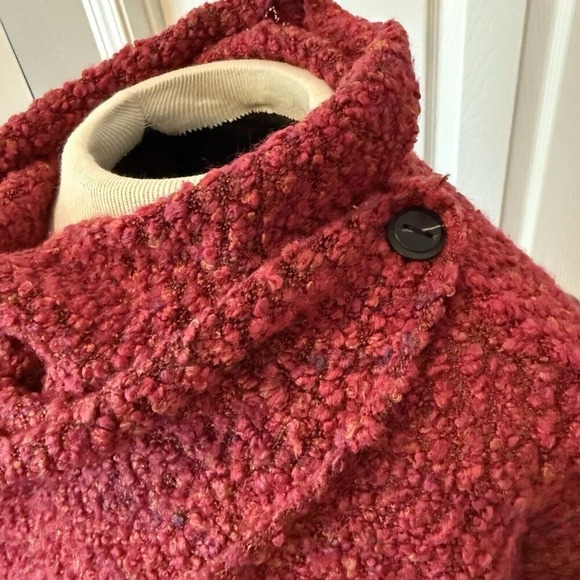 Habitat Cardigan Women's LG Chunky Knit Red/Pink Cowl Neck Open Front Lagenlook - Picture 3 of 16